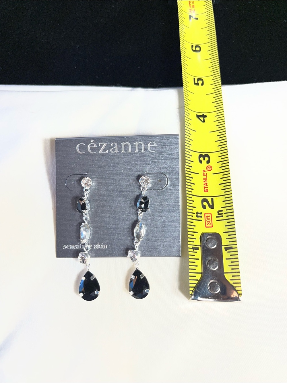 cezanne Black and Clear Crystal Teardrop Dangle Earrings - Picture 3 of 3